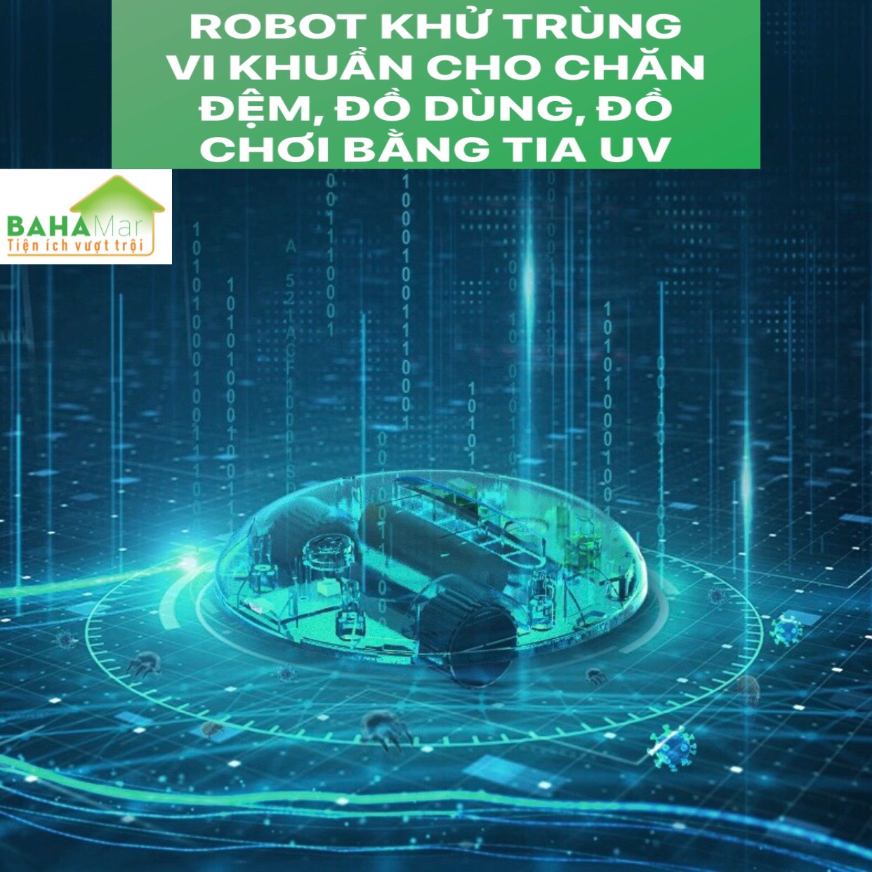 ROBOT KHỬ TRÙNG VI KHUẨN CHO CHĂN ĐỆM, ĐỒ DÙNG, ĐỒ CHƠI BẰNG TIA UV "BAHAMAR" có thể khử trùng và giết chết 99.9% vi khuẩn. Cảm Biến thông minh giúp Robot sẽ không bao giờ bị kẹt trong giường hoặc rơi khỏi giường