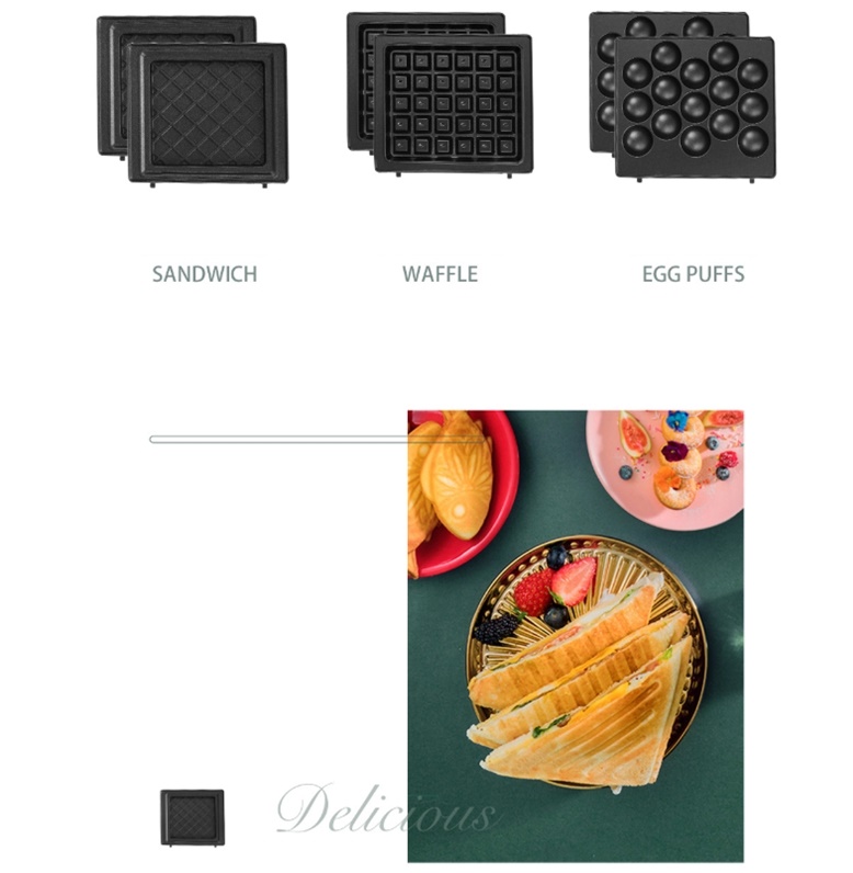 Máy nướng bánh mì đa năng 3 khuôn  làm bánh waffle, bánh sanwich và làm bánh tổ ong