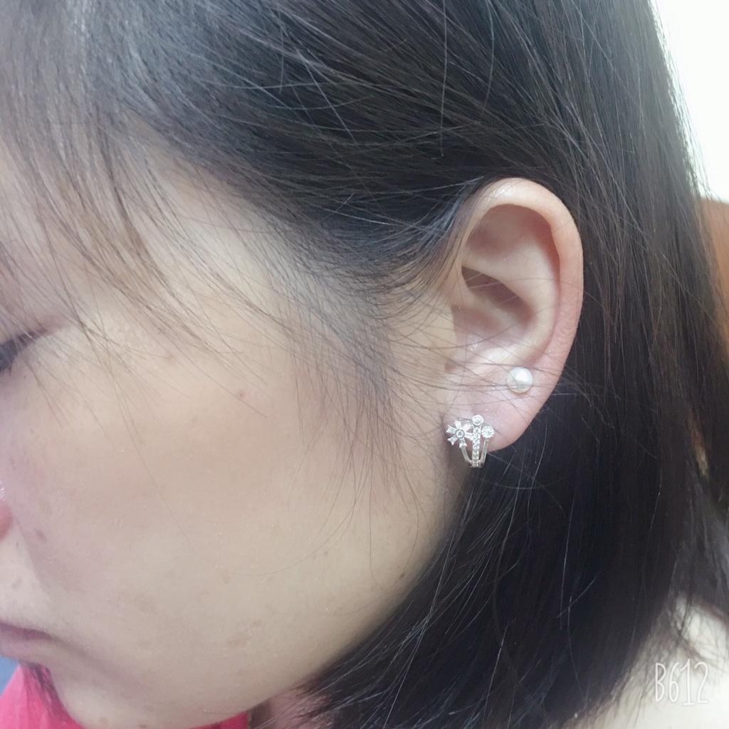 Bông tai nữ thời trang chất liệu bạc 925 khóa bật đeo sát tai đính đá cao cấp trang sức Bạc Quang Thản - QTBT140