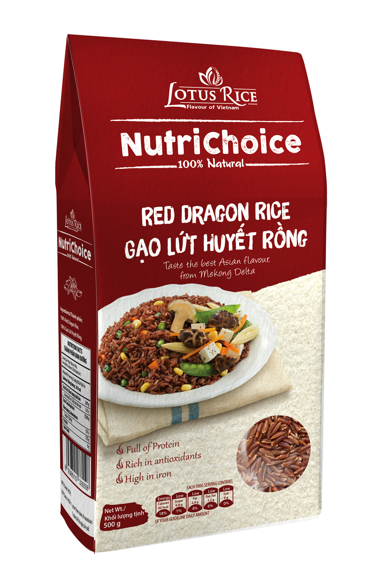 Combo 5 Gạo Lứt Huyết Rồng Hữu Cơ NutriChoice Red Lotus Rice Gói 500G Thơm Ngon Bổ Dưỡng ORIMART