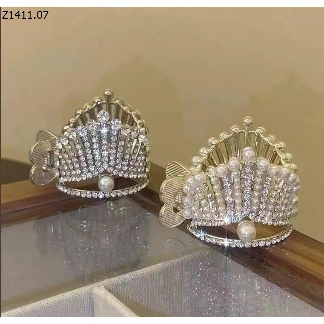 Kẹp tóc vương miện đính đá zircon sang trọng, kẹp càng cua đính đá