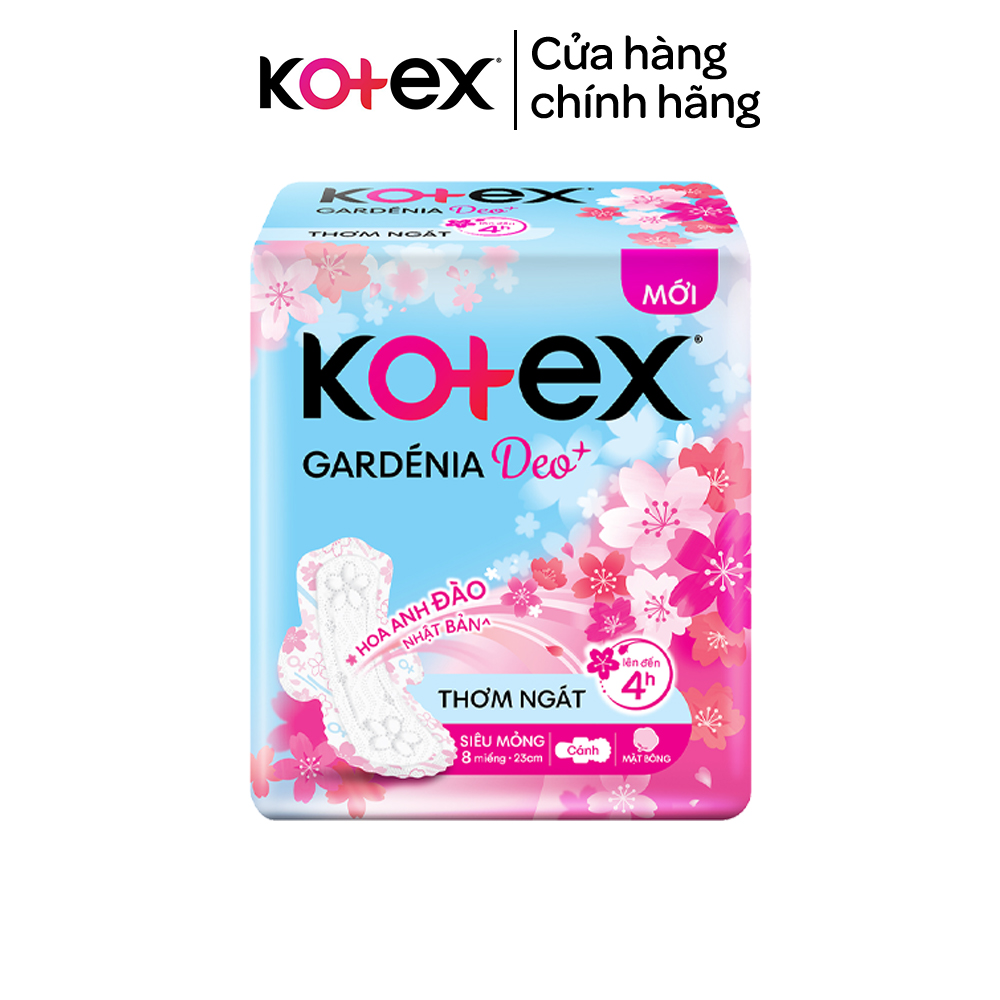 Combo 6 hoặc 8 gói băng vệ sinh Gardenia Deo+ - Hoa Anh Đào Mặt Bông siêu mỏng 23cm 8 miếng
