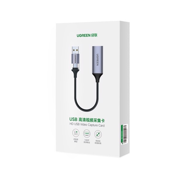 USB Capture HDMI, live streaming 1080P HDMI to USB 2.0, Type-C Ugreen 40189 hàng chính hãng