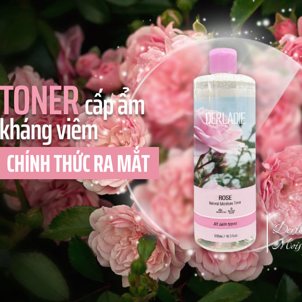 Nước Hoa Hồng Cấp Ẩm, Phục Hồi và Se Khít Da Derladie Rose Natural Moisture Toner 500ml Tặng kèm Nơ BERAV Handmade Annie Ribbon