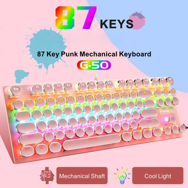 HSV Wired 87 Keys Green Axis Punk Mechanical Keyboard Metal Panel Round Keycap RGB LED Backlight USB Gamer Keyboard