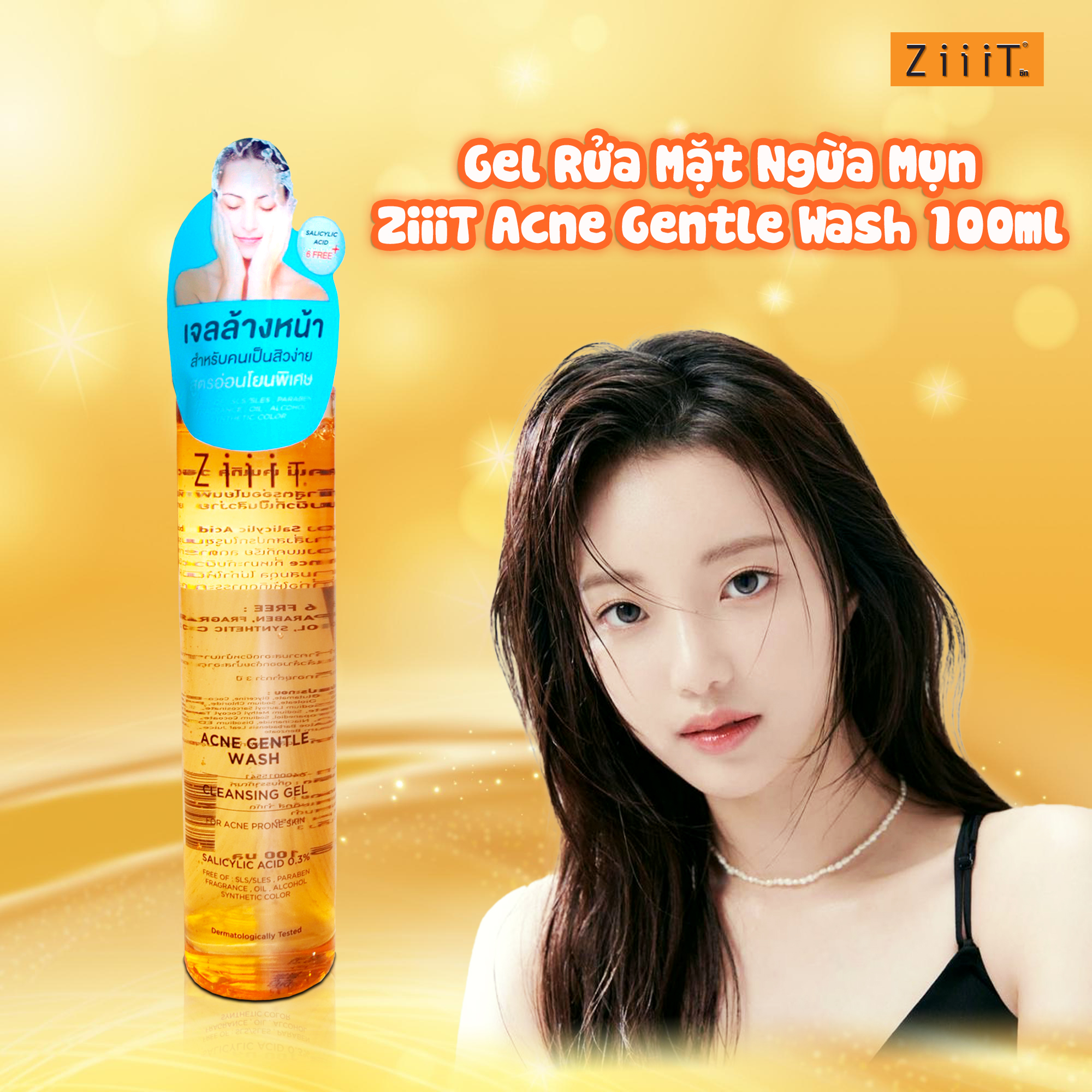 Gel Rửa Mặt Ngừa Mụn ZIIIT ACNE GENTLE WASH 100ml Cho Da Dầu Mụn Nhạy Cảm, Hỗ Trợ Giảm Nhờn Ngừa Mụn