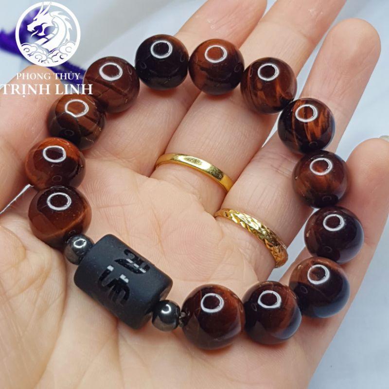 VÒNG TAY NÂU ĐỎ LU THỐNG ĐEN NHÁM KHẮC CHÚ SIZE 12LY