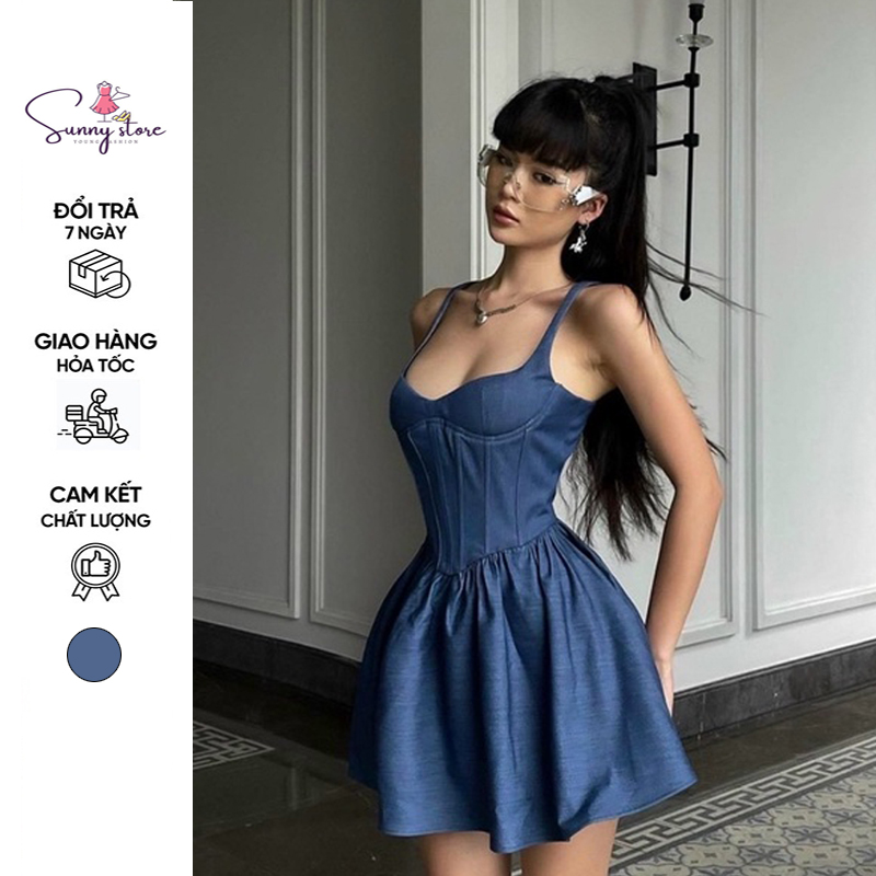 ĐẦM JEAN XOÈ HAI DÂY CHÍT EO CÁ TÍNH BO CHUN