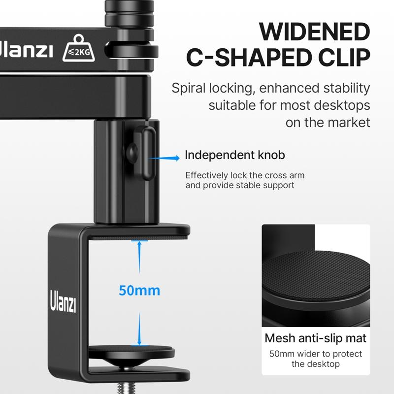 Ulanzi LS26 micrô cấp thấp đứng máy tính để bàn mic boom clip điều chỉnh có thể điều chỉnh clip hỗ trợ điều chỉnh đa góc và kéo dài