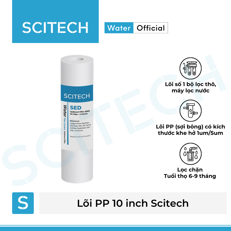 Combo 2 lõi lọc PP 10 inch 5 micron - Lõi số 1 máy lọc nước Nano/UF/RO, bộ lọc thô - Hàng chính hãng