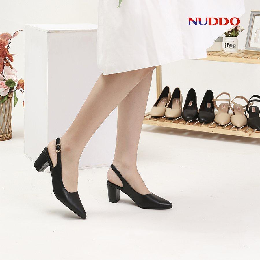 Giày slingback cao gót nữ công sở NUDDO mũi nhọn gót vuông 5 phân da mềm sang trọng NU2012