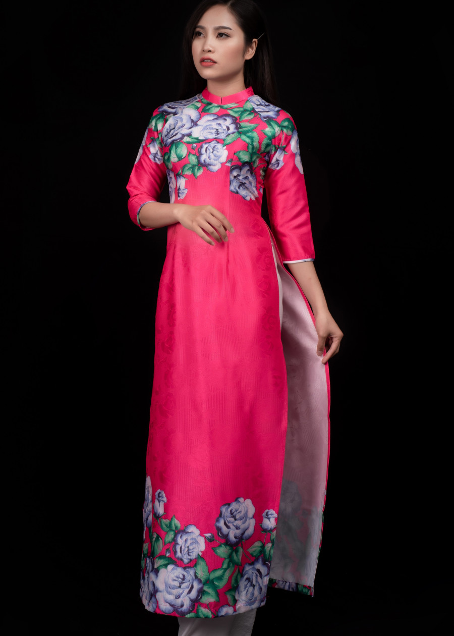 Áo dài Gấm in