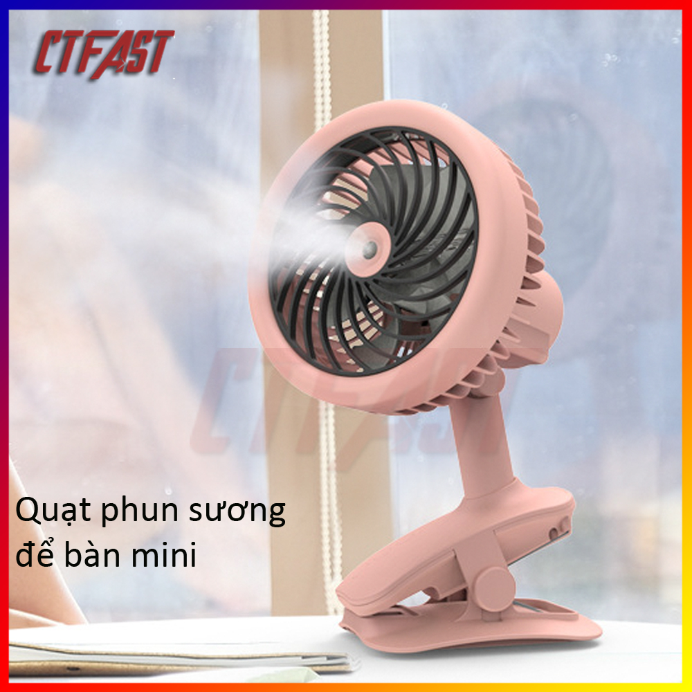 Quạt mini để bàn CTFAST W14 : Quạt tích điện cầm tay dạng kẹp tùy chỉnh 3 tốc độ gió, thiết kế 2 trong 1 kết hợp  làm mát, không gây ồn, túp năng quay điều chỉnh hướng gió 360 độ - Hàng chính hãng