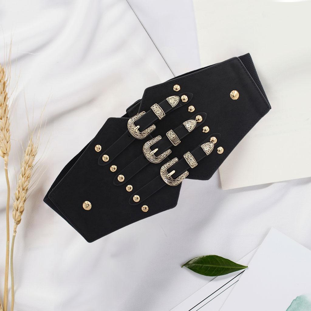 Women Waist Belt Casual Elastic Alloy Buckle PU Leather Fashion Durable Wide Belt for Dress Shirt Skirt Decoration Waistband
