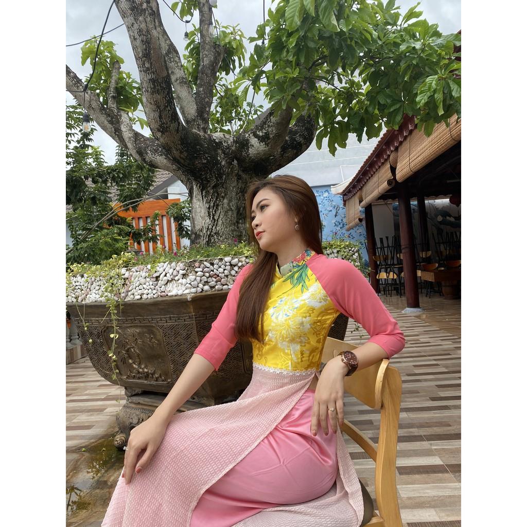 GIÁ XƯỞNG - Áo dài truyền thống gấm tết đoàn viên tay đỏ