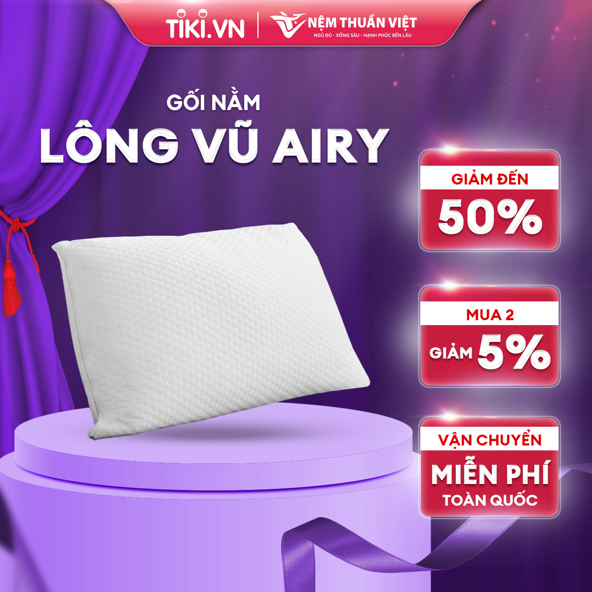 Gối Nằm Lông Vũ Airy Thuần Việt