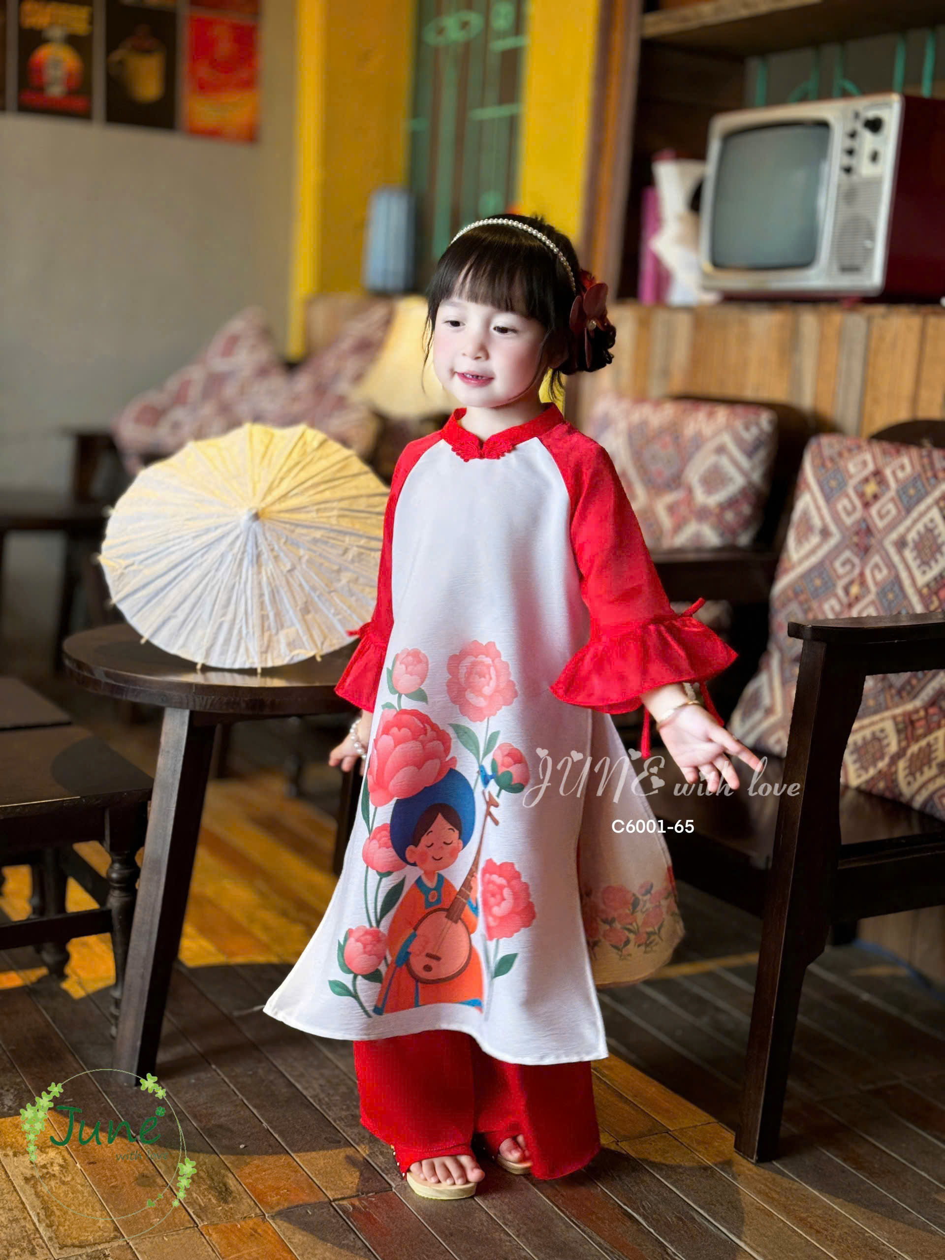 Áo dài tết cho bé gái mẫu Như ý xuân sang xinh xắn từ 10-40kg hàng thiết kế cao cấp (không kèm cài)