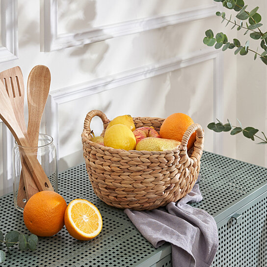Giỏ cói đựng trái cây, đồ chơi URSPACE trang trí decor sắp xếp không gian/ ROUND  HYACINTH STORAGE BASKET