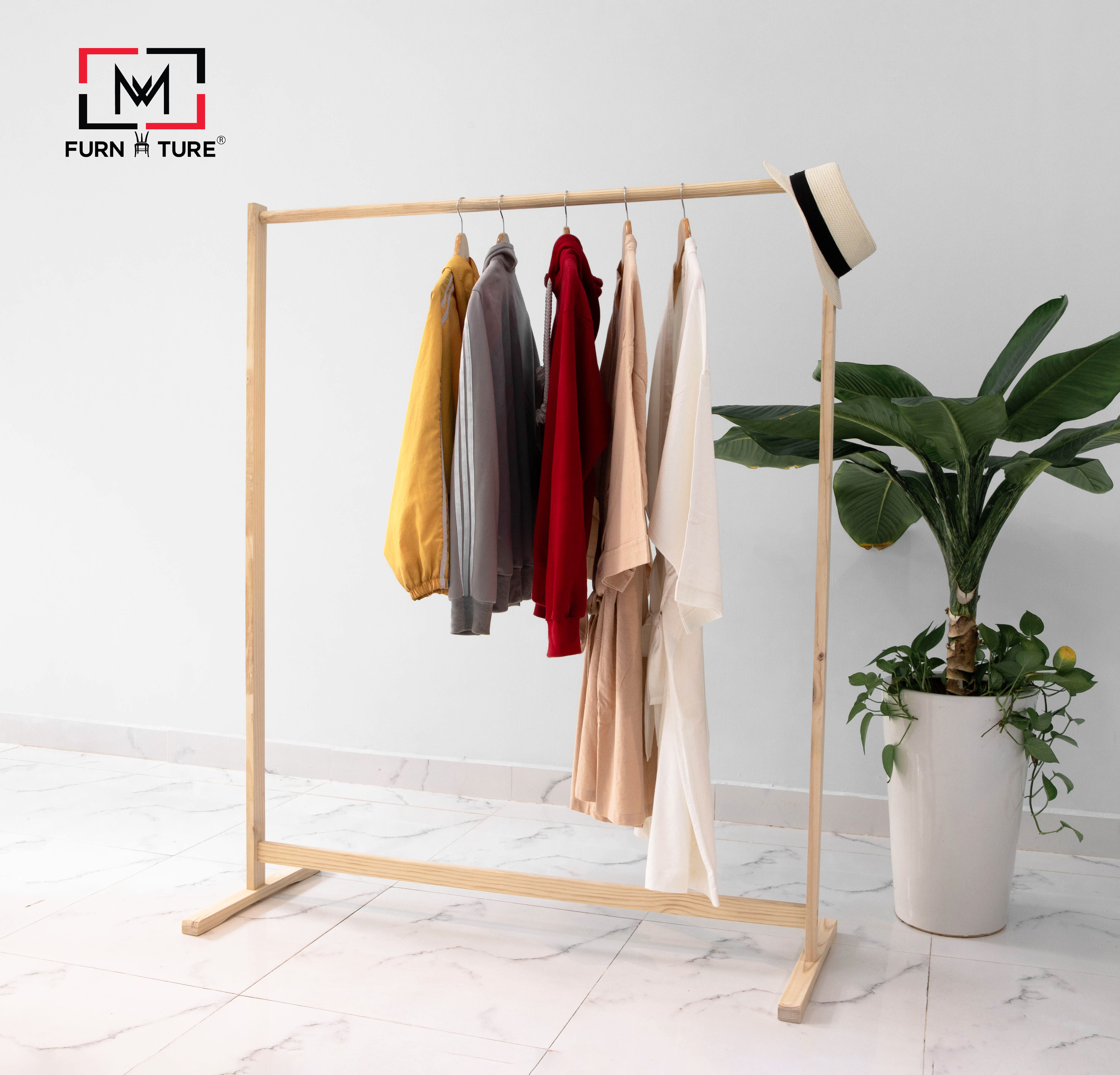 GIÁ TREO QUẦN ÁO HÀN QUỐC NGANG 1M2 - SINGLE HANGER - MÀU TỰ NHIÊN