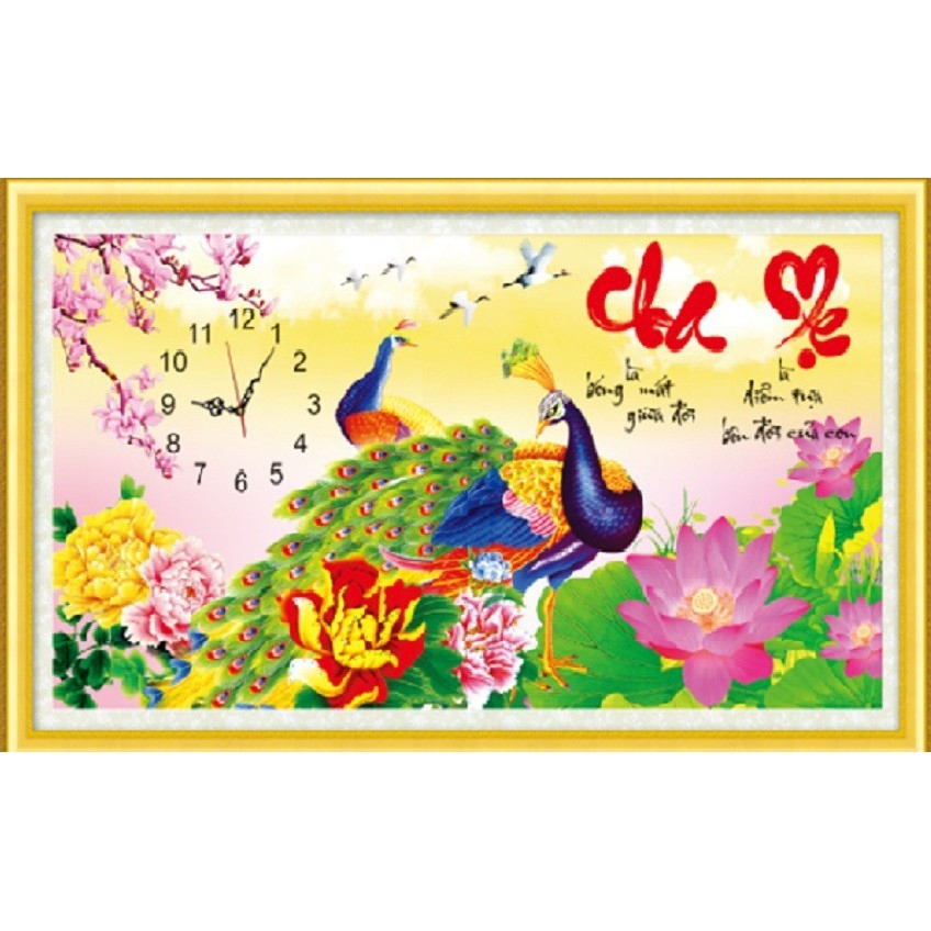 Tranh đính đá Đồng Hồ- Cha Mẹ(99x55cm) chưa đính đá