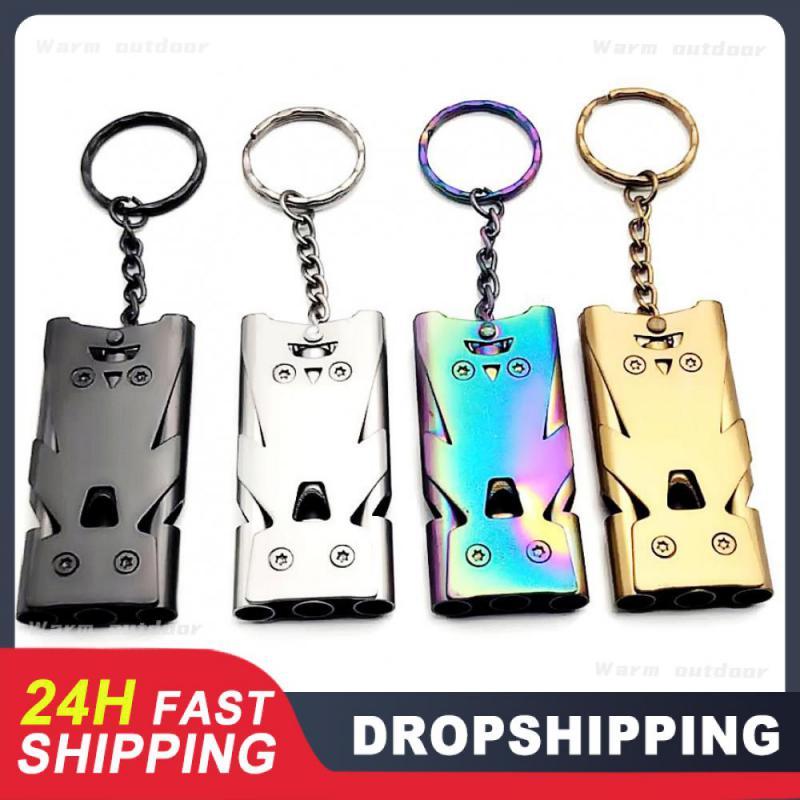 Đôi Ống Còi Mặt Dây Chuyền Móc Khóa Di Động Cao Decibel Cứu Sinh SOS Khẩn Cấp Còi Cắm Trại Dụng Cụ Đa Năng Color: C1 alloy Single