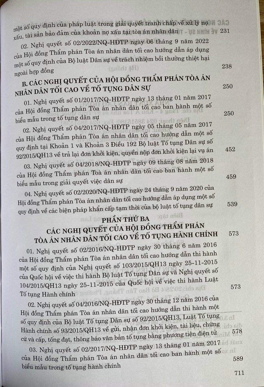 Các nghị quyết của Hội đồng thẩm phán Toà án nhân dân tối cao về Hình sự - Tố tụng Hình sự - Dân sự - Tố tụng Dân sự - Hành chính từ 1986 đến 2023