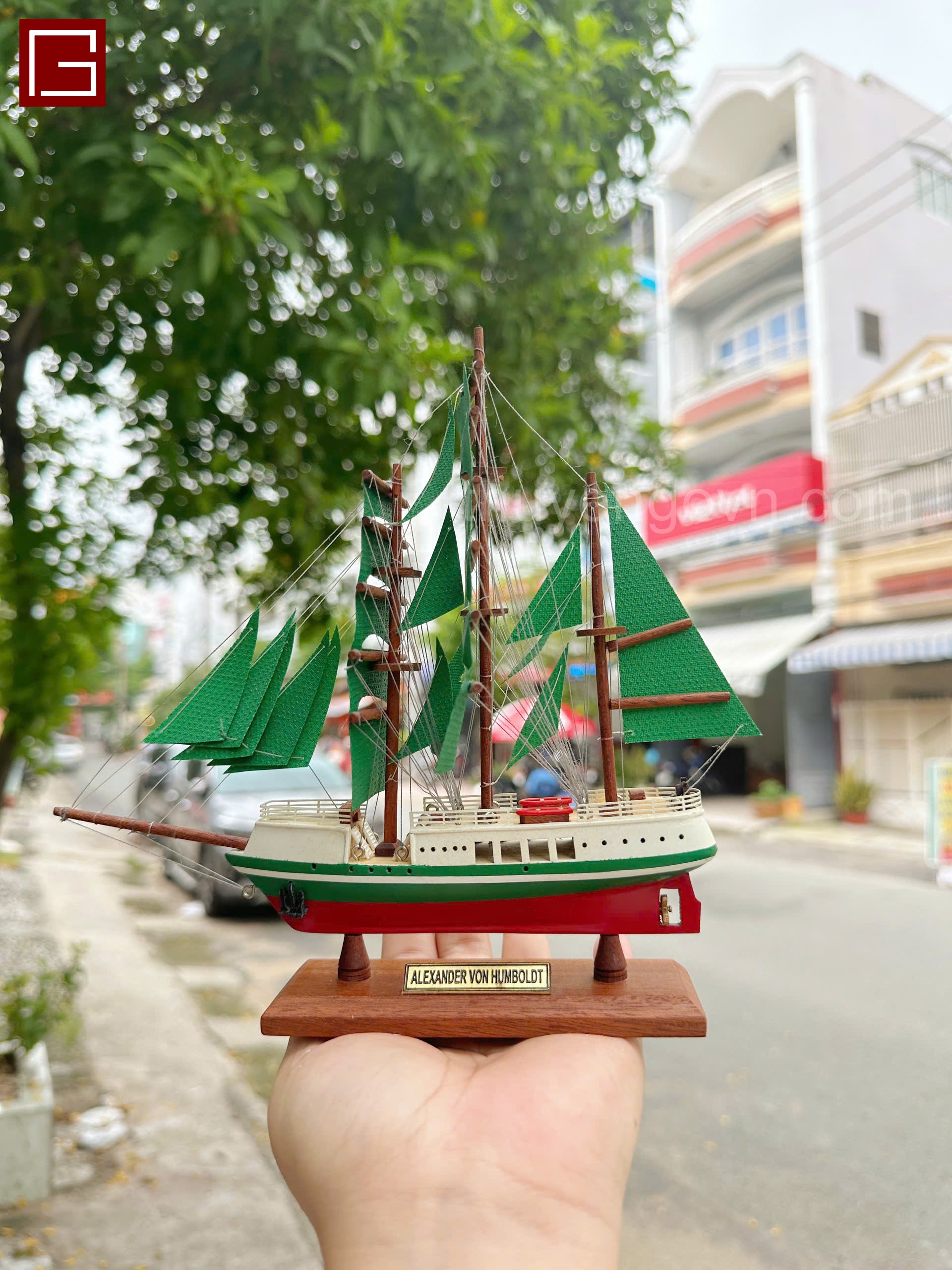 Mô Hình Thuyền Gỗ Phong Thủy Gia Nhiên, Thuyền Buồm Gỗ ALEXANDER VON HUMBOLDT, Dài 20cm, Cao Cấp