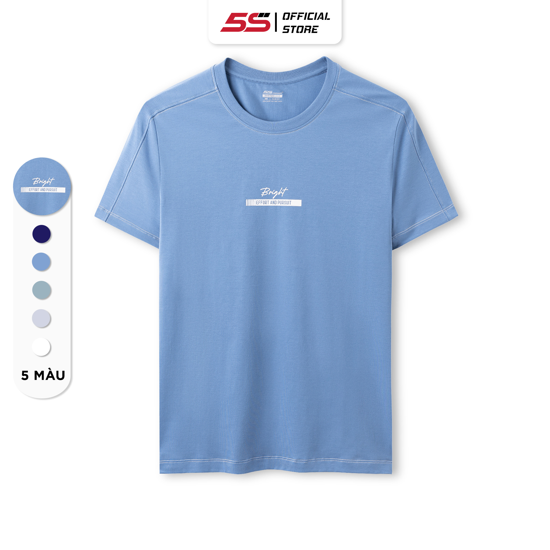 Áo Phông Nam Ngắn Tay 5S BRIGHT, Chất Cotton USA, Mềm Mại, Thoáng Mát, Thiết Kế In Trẻ Trung, Phong Cách (TSO23004)