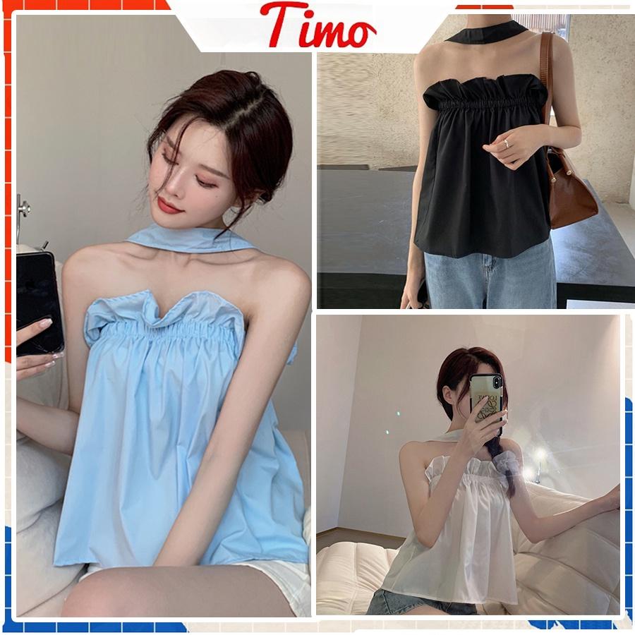 Áo trễ vai, áo hở vai thời trang nữ phối dây chồng cổ hở lưng viền bèo, croptop mặc đi chơi, đi biển, giá rẻ AO005