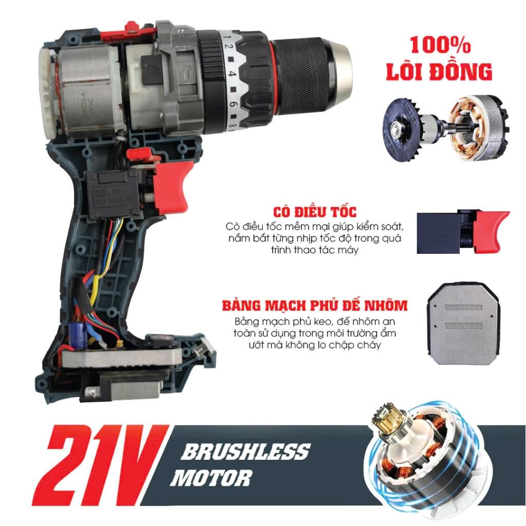 Máy khoan pin 13mm Workfix WF-ID160AK lực siết 160Nm, Không Chổi Than, Chống lật cổ tay-Bảo hành chính hãƞg