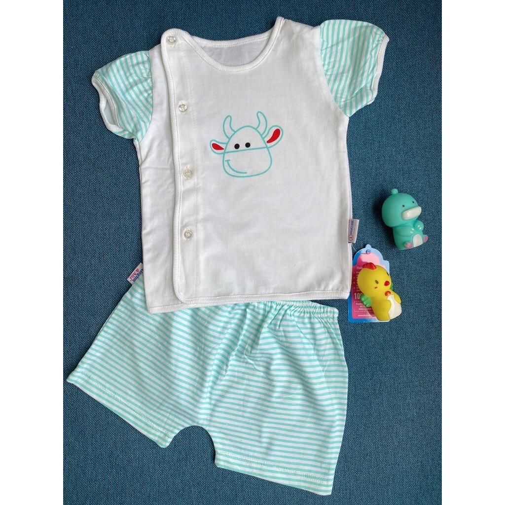 Đồ bộ cộc tay bé gái sơ sinh cài vai , đồ bộ sơ sinh 100% cotton