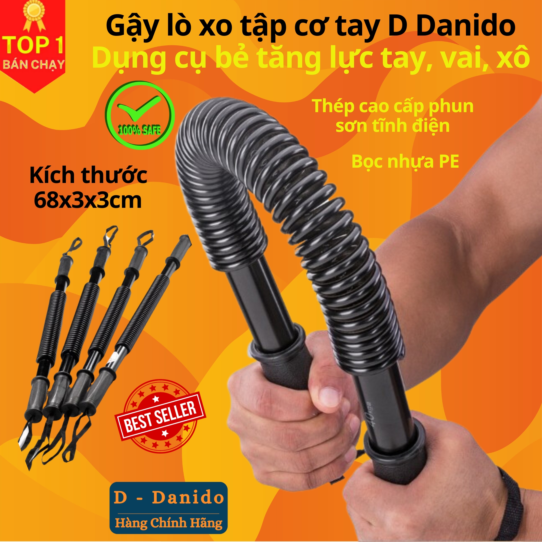 Gậy lò xo tập cơ tay D Danido dụng cụ bẻ tăng lực tay vai xô cơ ngực 40kg 50kg 60kg 100kg gym thể thao hiệu quả