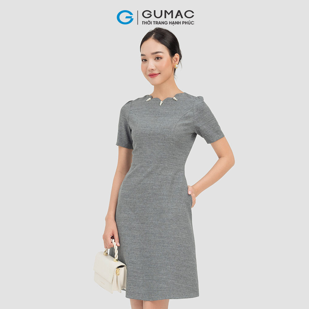 Đầm nữ GUMAC DC07012 form A cổ phối đính ngọc xinh xắn