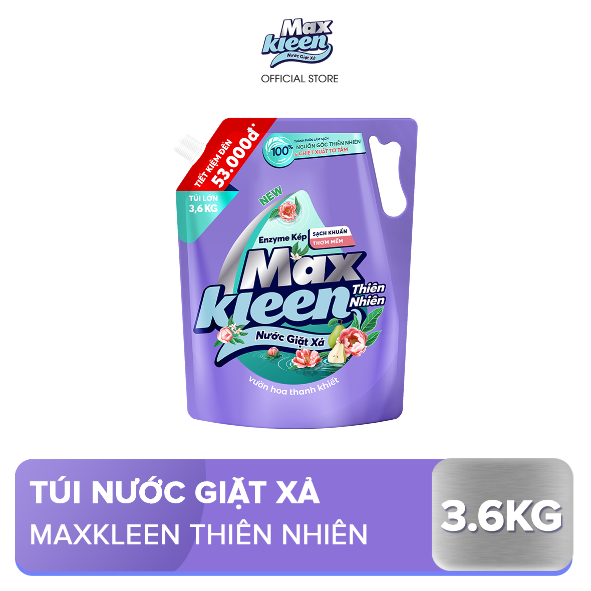 Túi Nước Giặt Xả MaxKleen Thiên Nhiên 3.6kg