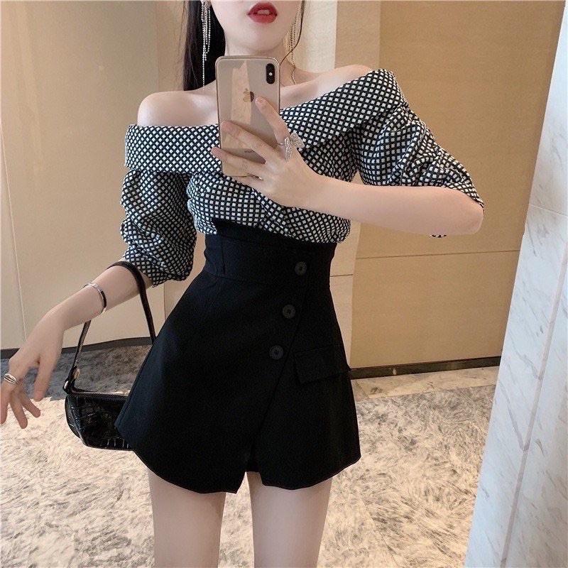 Quần giả váy chữ a cạp lệch xẻ tà tôn dáng CHERRY chân váy nữ công sở lưng cao hàn quốc dáng vạt chéo V052