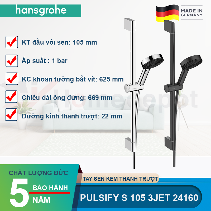 Tay sen kèm thanh trượt HANSGROHE Pulsify Select S 105 3jet 24160