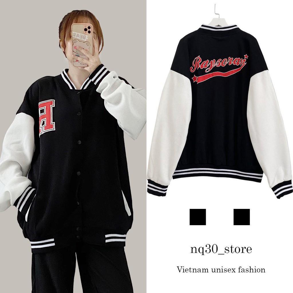 Áo Khoác Bomber R NQ30 Nỉ Bông Nam Nữ Form Rộng Nút Bấm Ullang Unisex