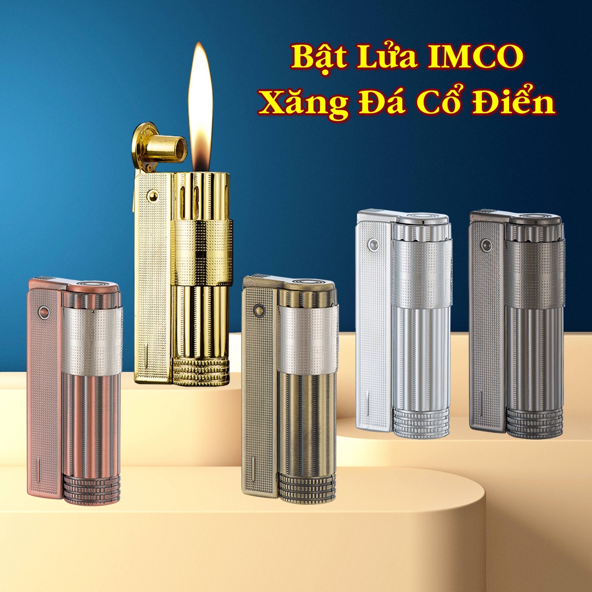 Hột quẹt bật lửa IMCO xăng đá cổ điển kim loại nguyên khối - xài xăng