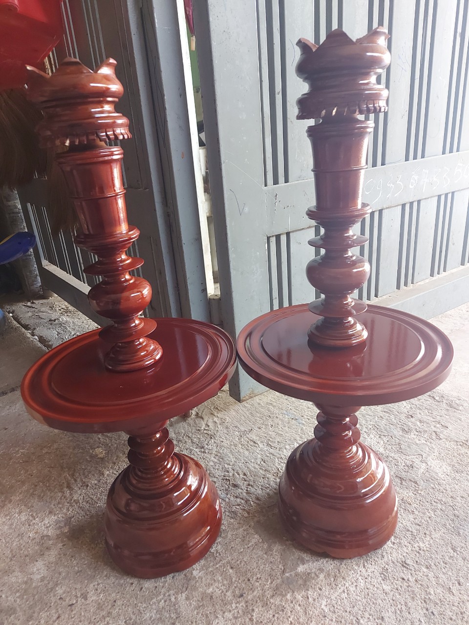 Cặp chân đèn gỗ - Chân Đèn Thờ , gỗ tràm bông vàng Cao 50cm
