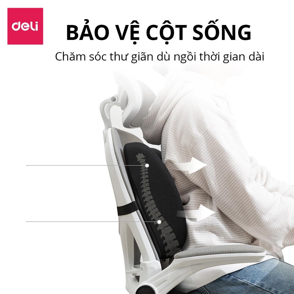 Đệm Lót Lưng Ghế Văn Phòng Deli - Thiết Kế 3D Lưới Thoáng, Chống Mỏi Lưng, Đau Xương Cụt, Thoát Vị Đĩa Đệm, Dành Cho Người Bị Trĩ - VS750 / VS751