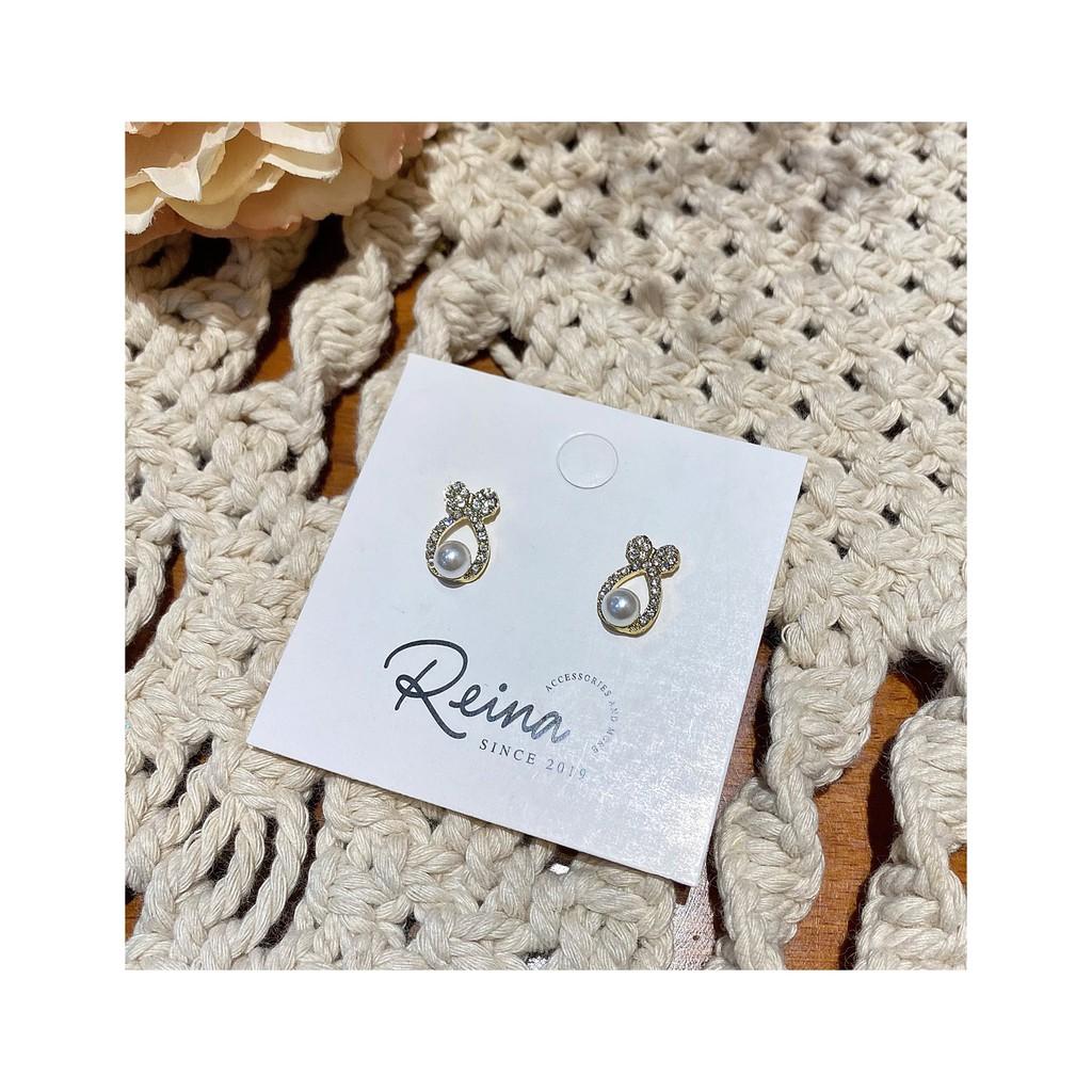 Khuyên tai nữ phong cách Hàn Quốc hình nơ đính hạt cao cấp Reina basic