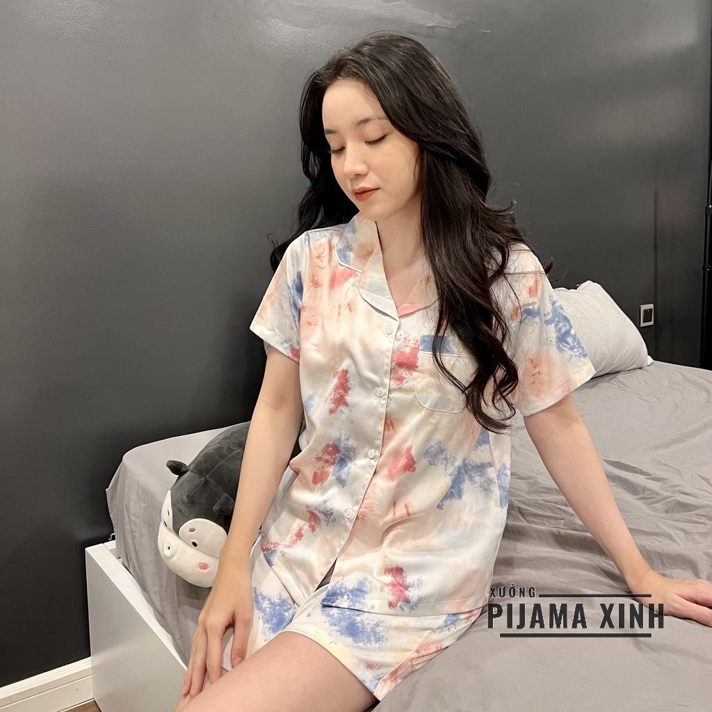 Đồ Ngủ - Bộ Pijama Lụa Latin Màu Loang Pastel Siêu Hot