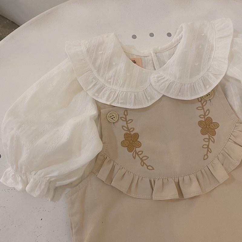 Đầm Cho Bé Gái Mick and Milk 1,2,3,4,5,6 Tuổi Yếm Váy Trẻ Em Thêu Hình Xinh Xắn Chất Liệu Kaki Mềm