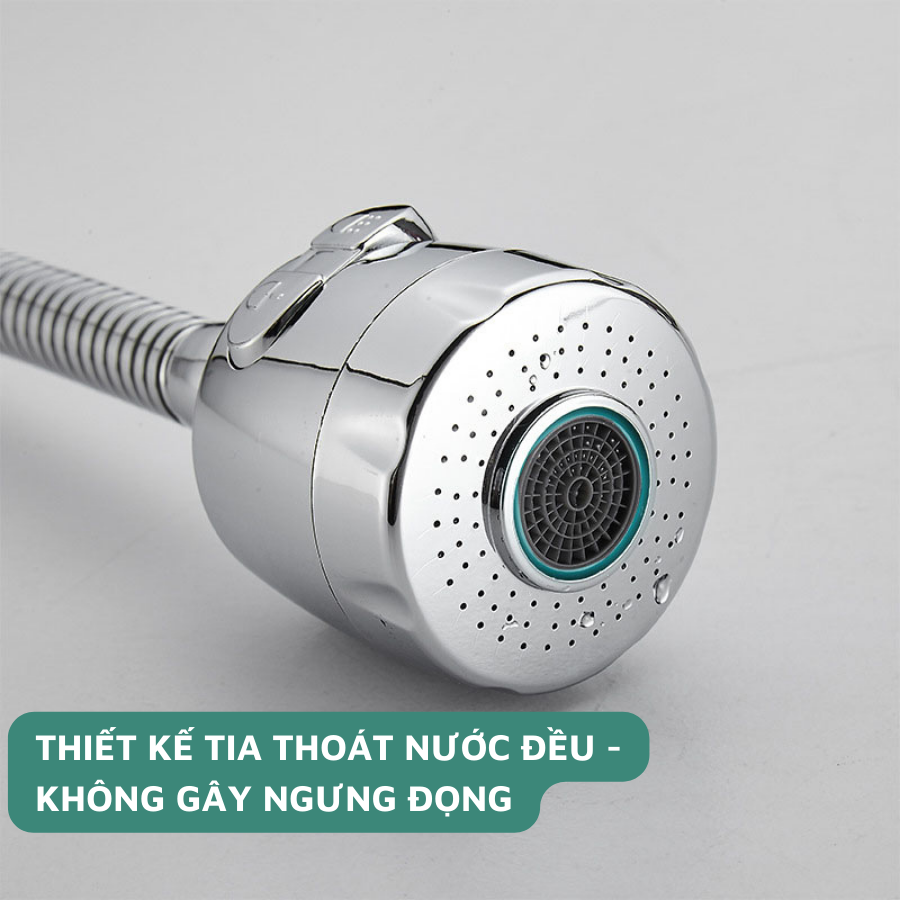 Đầu vòi nối rửa chén tăng áp xoay 360, 2 chế độ nước, inox 304 có thể thu ngắn - Huy Tưởng