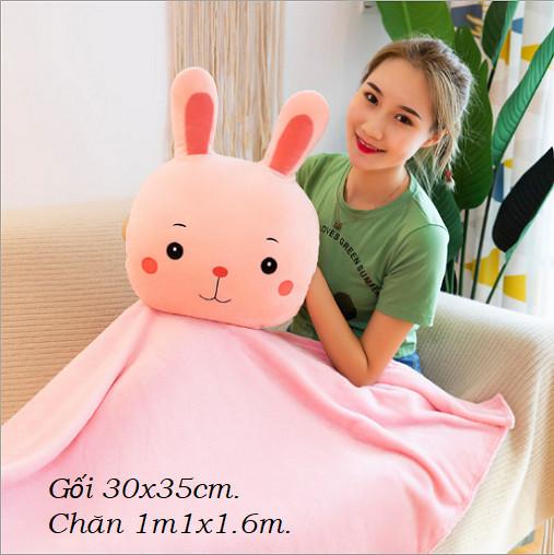 GỐI MỀN 3 in 1 hình thú cute Khỉ Ếch Thỏ Sư tử, thun 4 chiều siêu mịn, bộ chăn gối văn phòng, gấu bông kèm mềnGM75-GMMat - Ếch