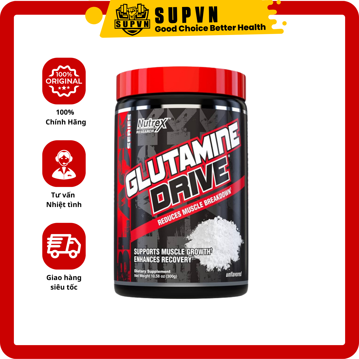 Nutrex Glutamine Drive Black 300g (60 Lần Dùng) - Hỗ Trợ Phục Hồi Và Phát Triên Cơ, Tăng Đề Kháng, Cải Thiện Tiêu Hóa