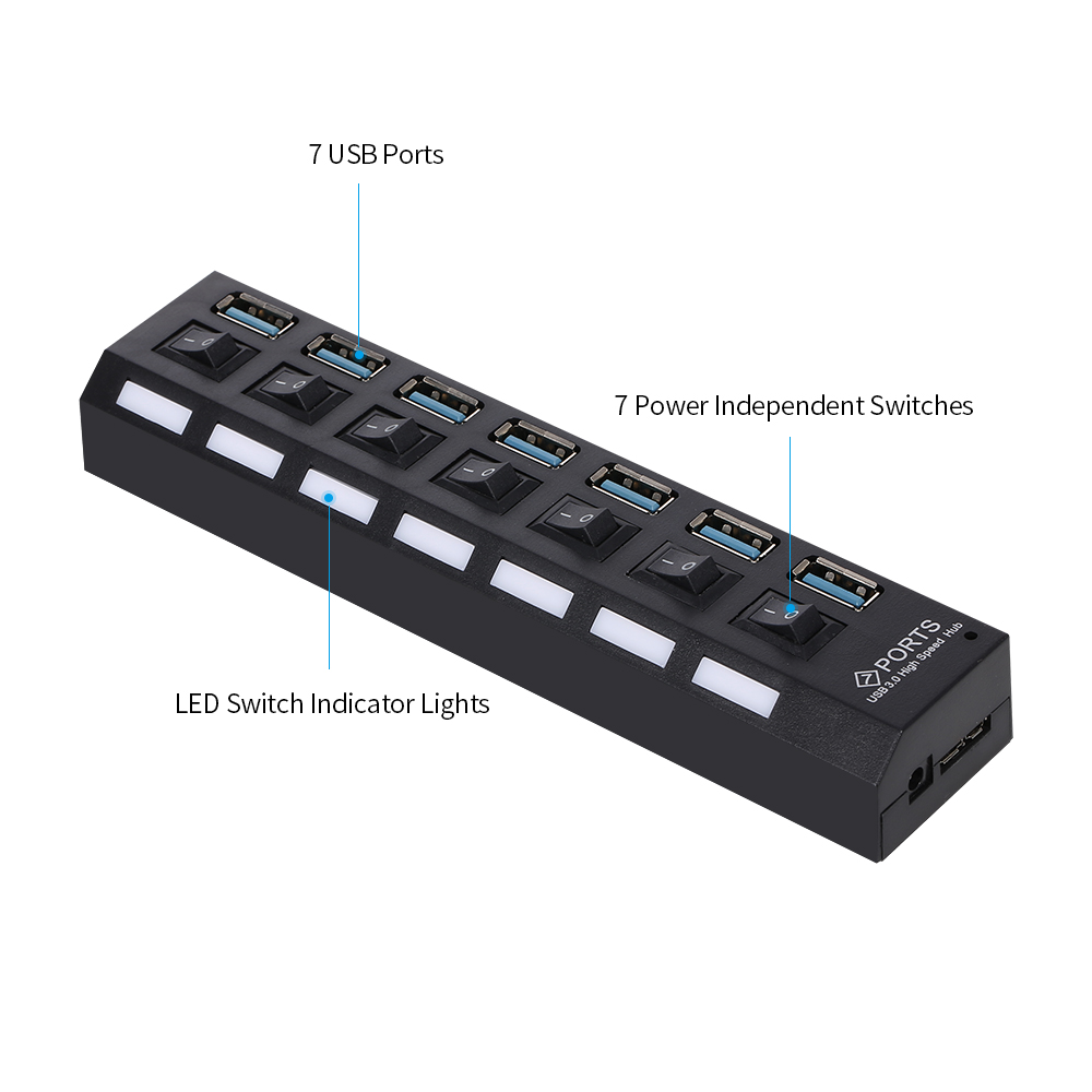 Bộ chia USB 7 cổng USB 3.0 HUB 7 cổng Expander với công tắc cho PC