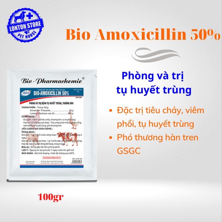 Bio Amoxcilin50%, sản phẩm hổ trợ sức khỏe cho gia súc gia cầm, gói 100gr