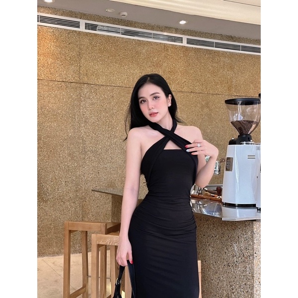 Đầm body đầm xoắn cổ dáng dài mặc được 2 kiểu