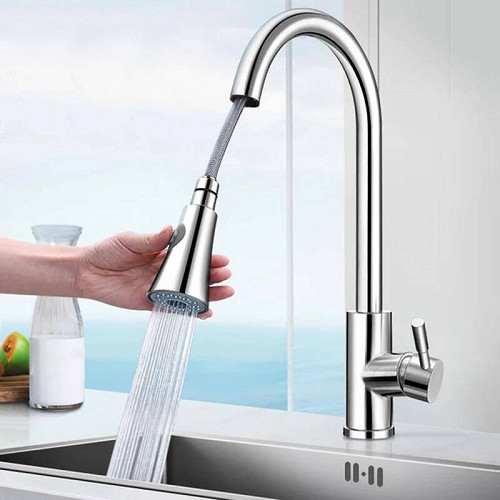 Combo chậu rửa chén bát inox kích thước 8245, vòi rửa bát nóng lạnh inox rút dây, bộ xả chậu, bình xà phòng, rá rau củ đa năng